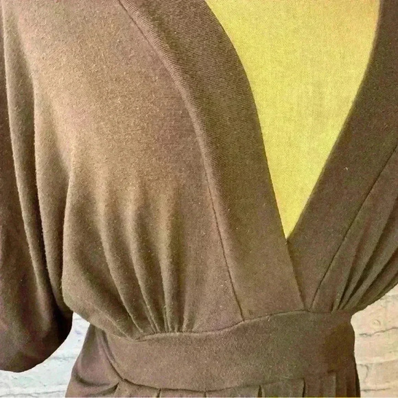 Karen Kane Small Brown Empire Tie Waist Jersey Dress Short Sleeve Knee Length - Picture 5 of 10